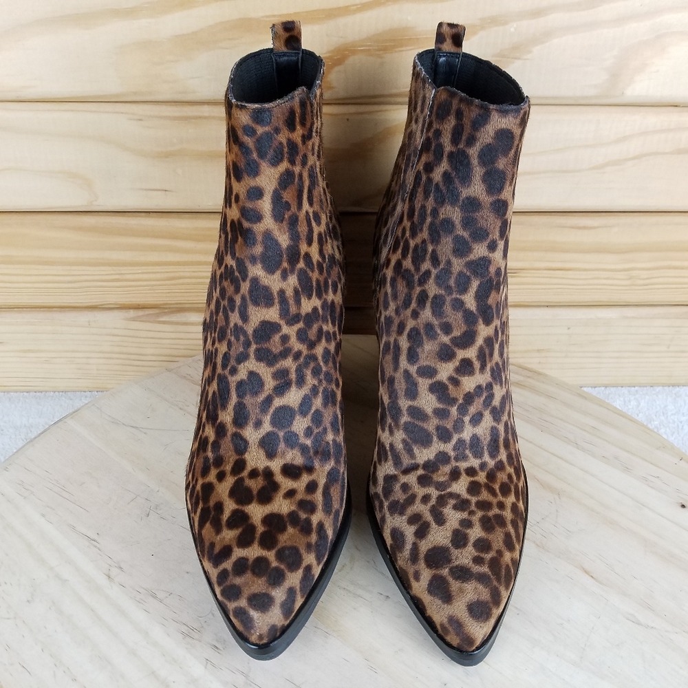 NEW MARC FISHER LTD Alva Leopard Calf Hair Bootie Ankle Boot Slip-on Pointed Toe - Picture 2 of 10